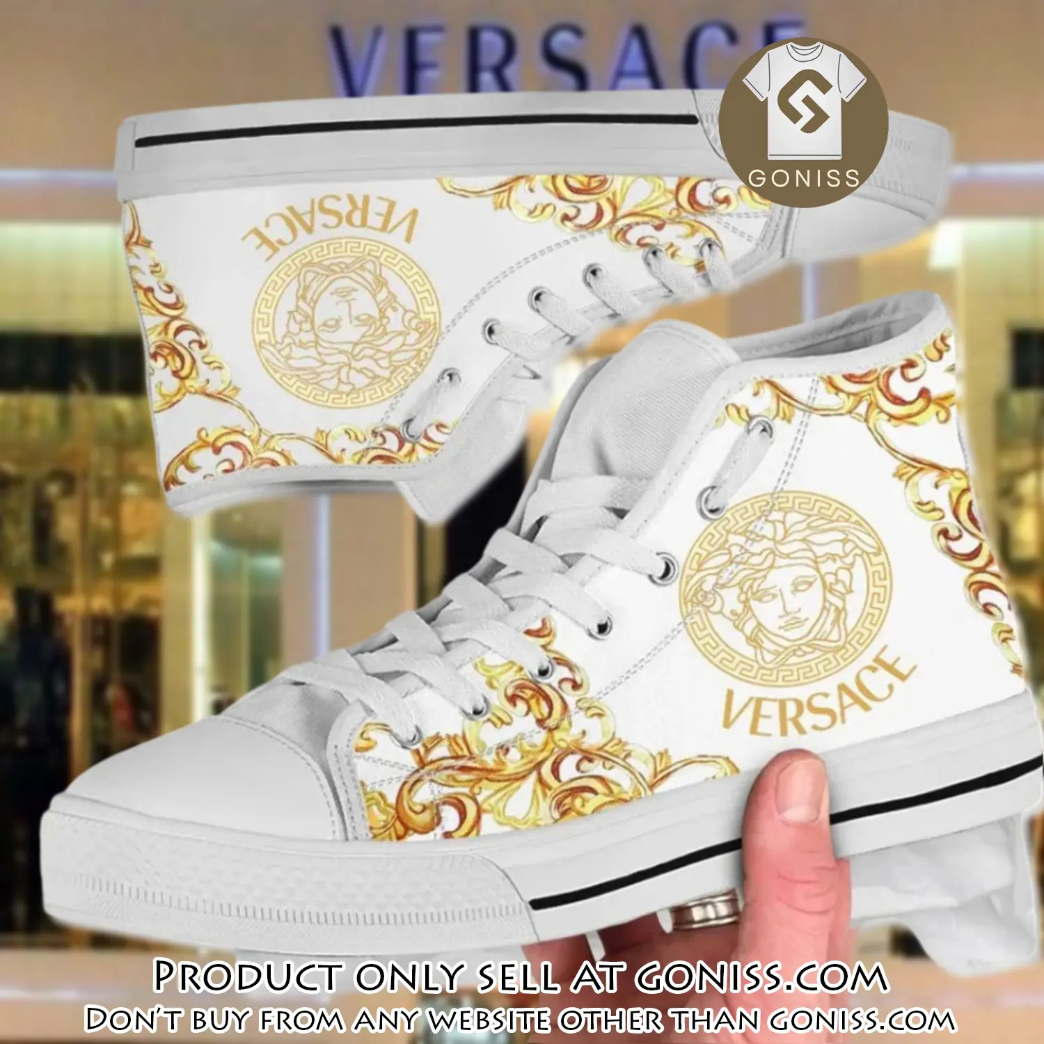 Versace medusa golden white premium high top canvas shoes luxury brand gifts for men women gn5745626